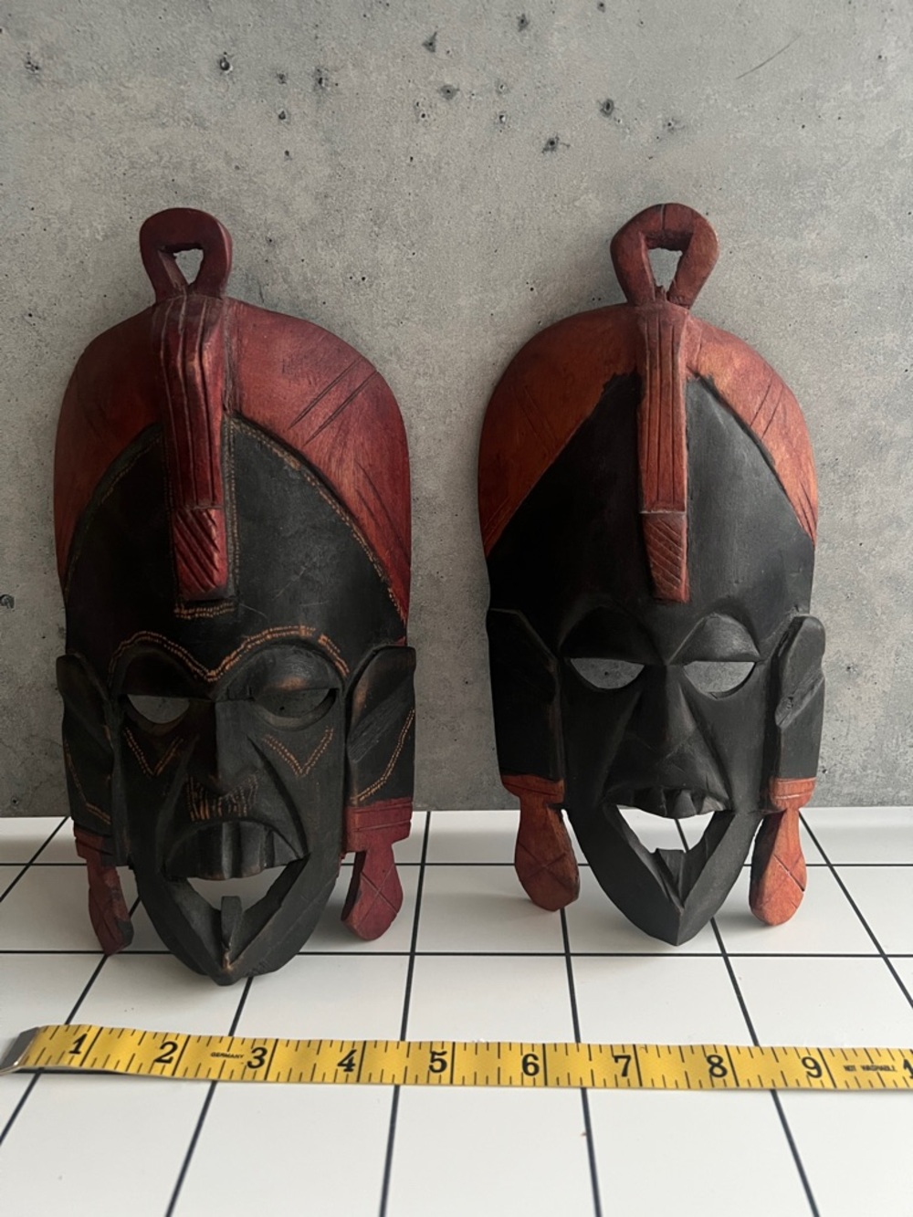 Hand-Carved West African Wooden Wall Mask in Ebony Wood - Red & Black NWOT